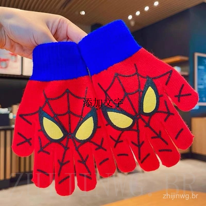Luvas Infantis Impressas Quentes de Malha Homem-Aranha, Presente de Festa de Aniversário para Meninos EMKK