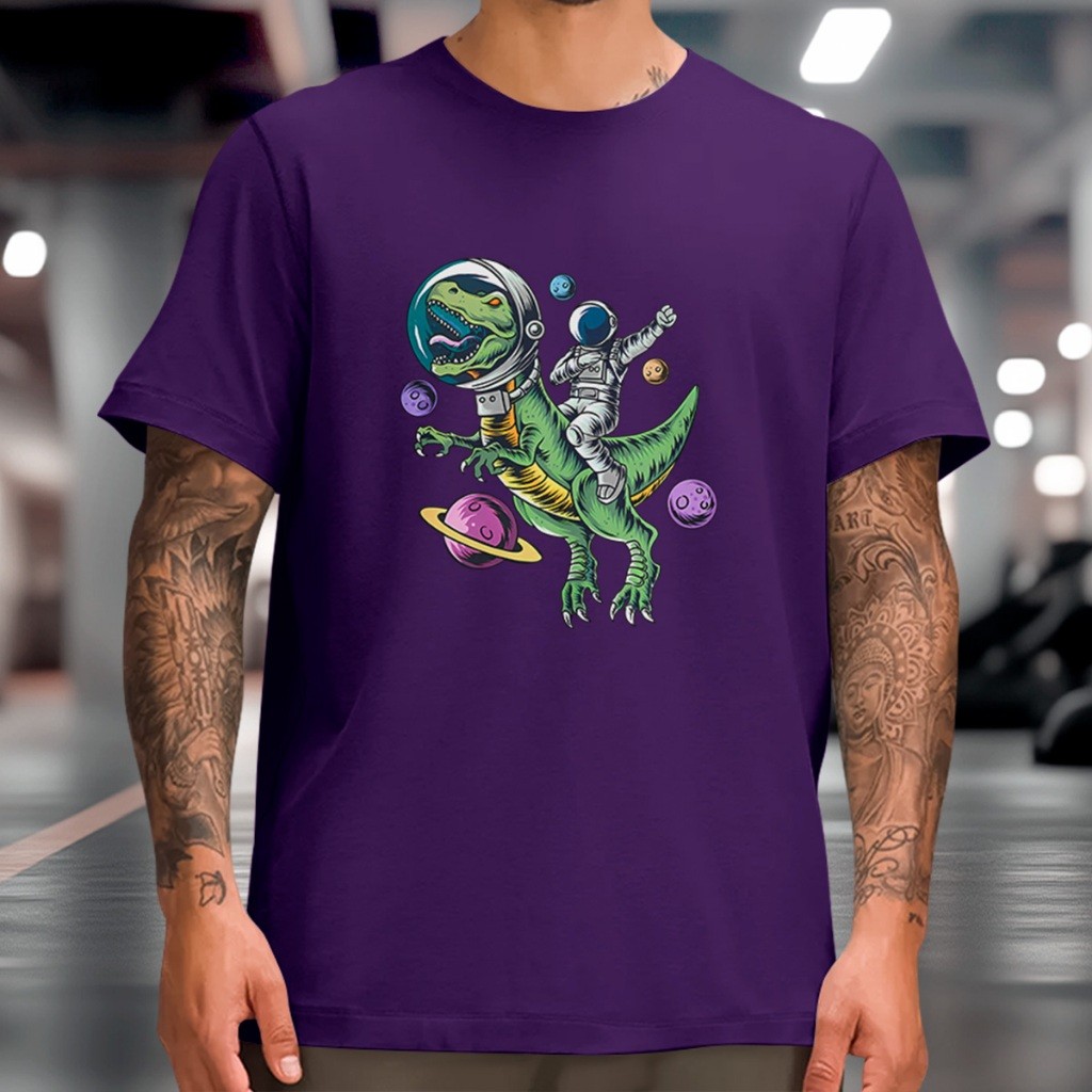 Camiseta Camisa T-shirt 30.1 Geek Astronauta e Dinossauro  Unissex Nerd Alta Qualidade 100% Algodão Envio imediato