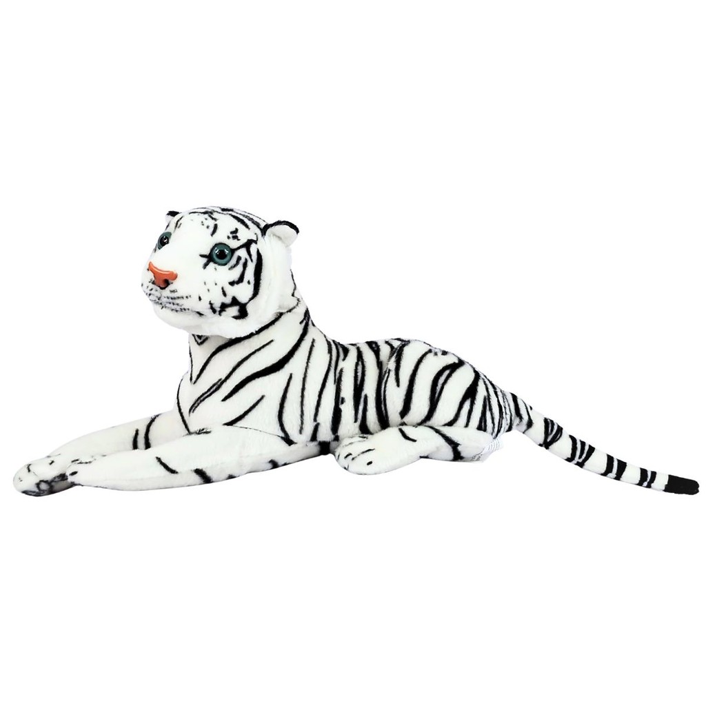 Tigre Branco de Pelúcia Safari Realista Deitado 55cm Lindo