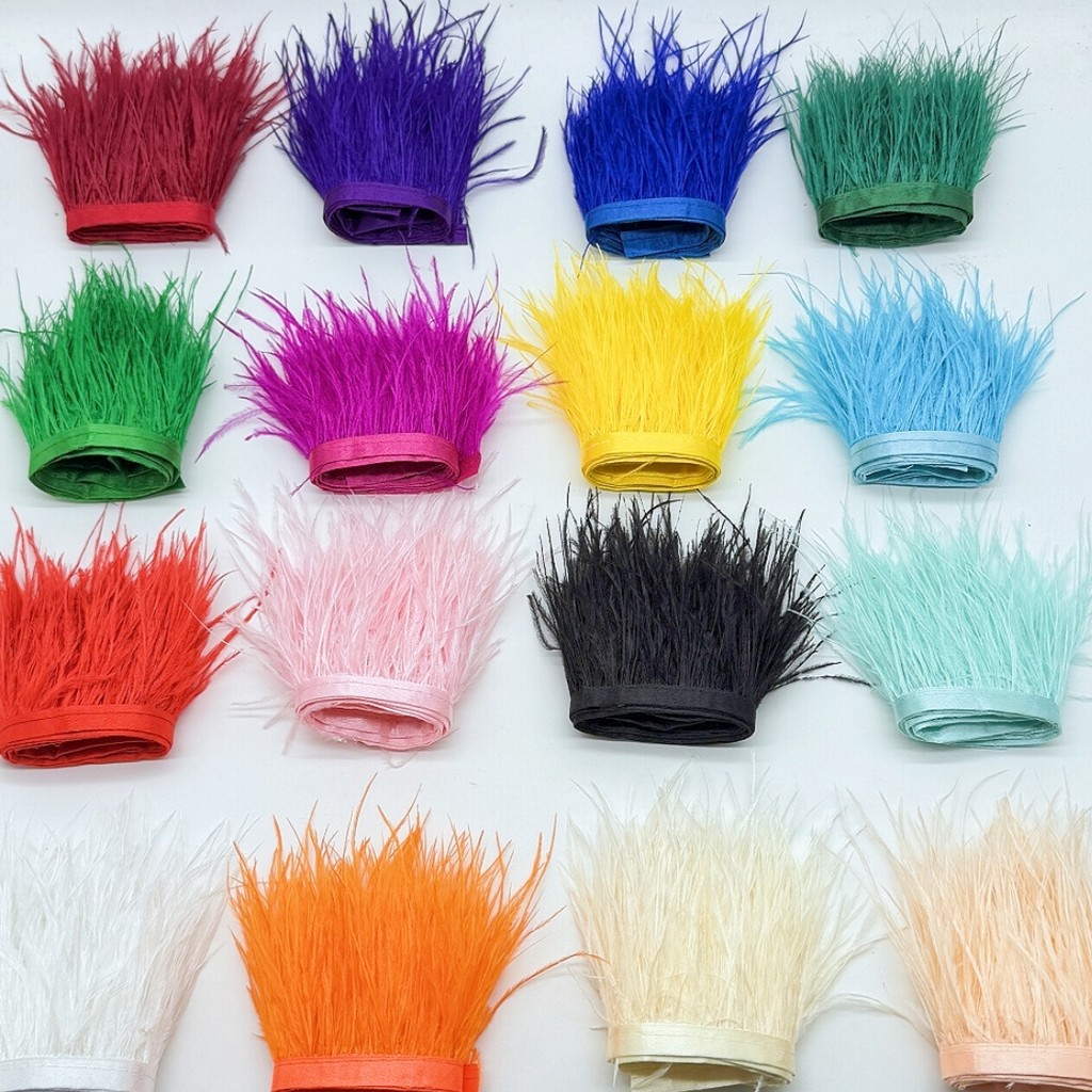 Franja Colorida De Penas De Avestruz De 8-10 Cm 1M | Guarnição De Pluma Premium Para Saia De Noiva , Acessórios De Festi