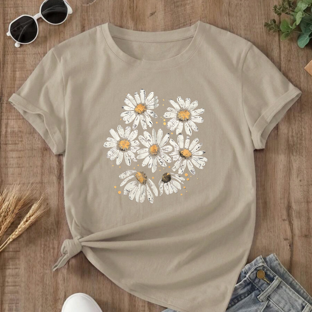 Camiseta Feminina T-Shirt Básica Estilosa Algodão Tumblr Girl 100% Algodão 7 Margaridas Tendencia em Oferta na Shopee