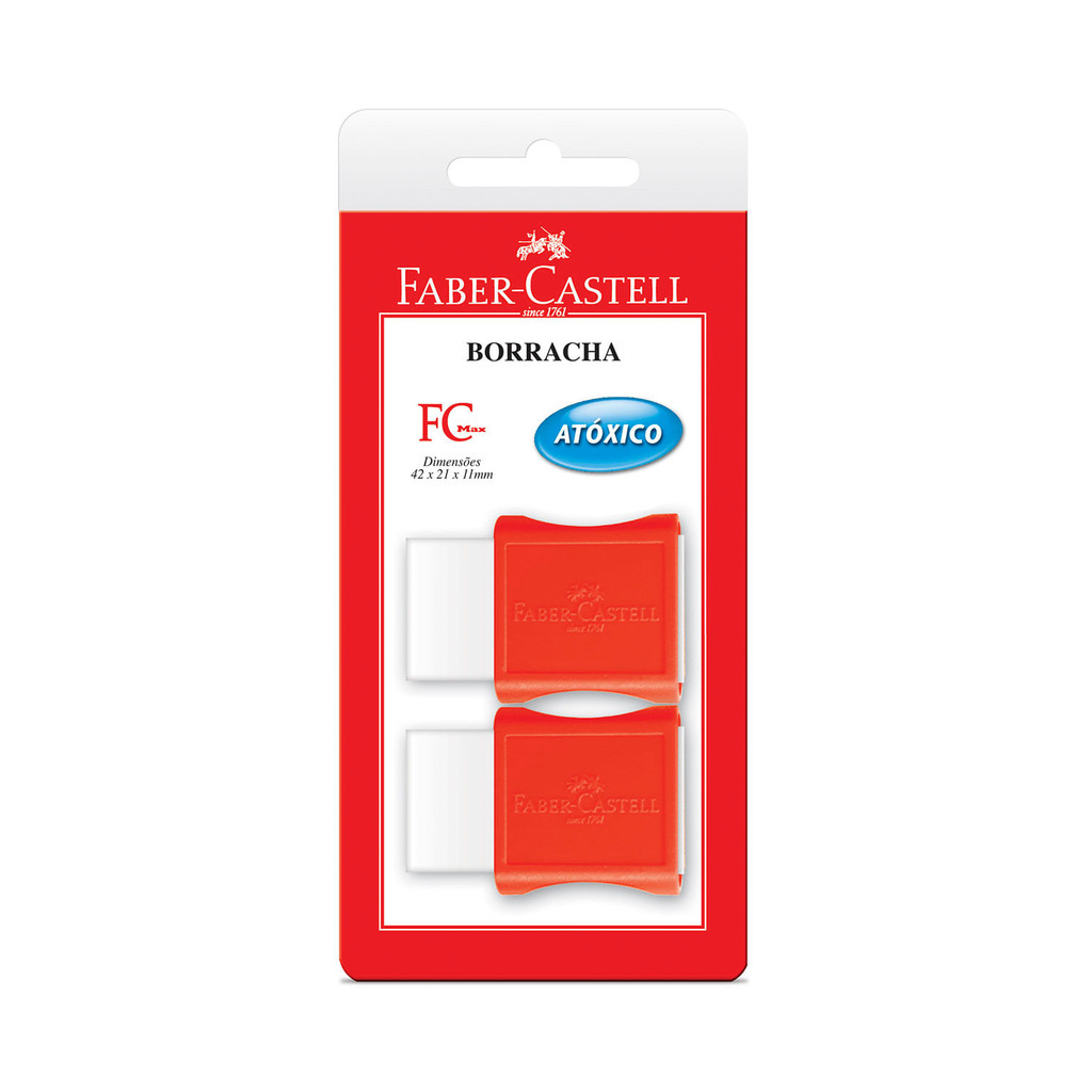 Borracha Faber-Castell Max Branca Capa Plástica Vermelha com 2 Unidades - Stationery