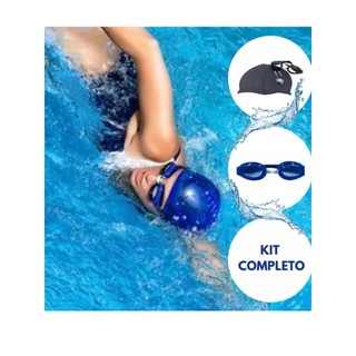 Kit De Natacao com Touca Silicone E Oculos Para jovens E Adultos