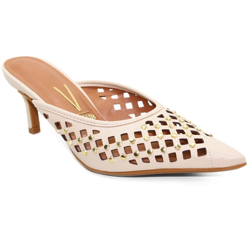 Tamanco Mule Vizzano Apliques Salto Baixo - Creme