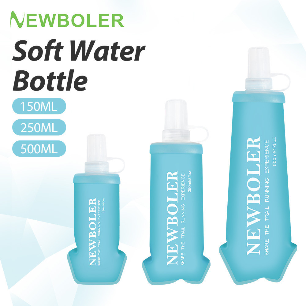 NEWBOLER 150ml 250ml 500ml Frasco Macio TPU Silicone Garrafa De Água Dobrável Para Esportes Ao Ar Livre Maratona Corrida