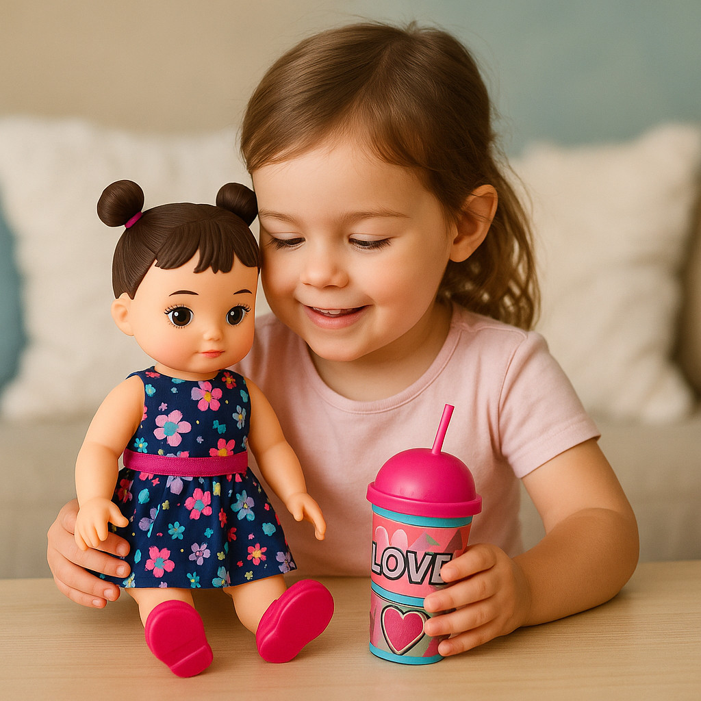 Boneca Copo Suquinho Canudo Infantil Vestido Cheirinho Brinquedo Ursinho Barbie Criança Hannah