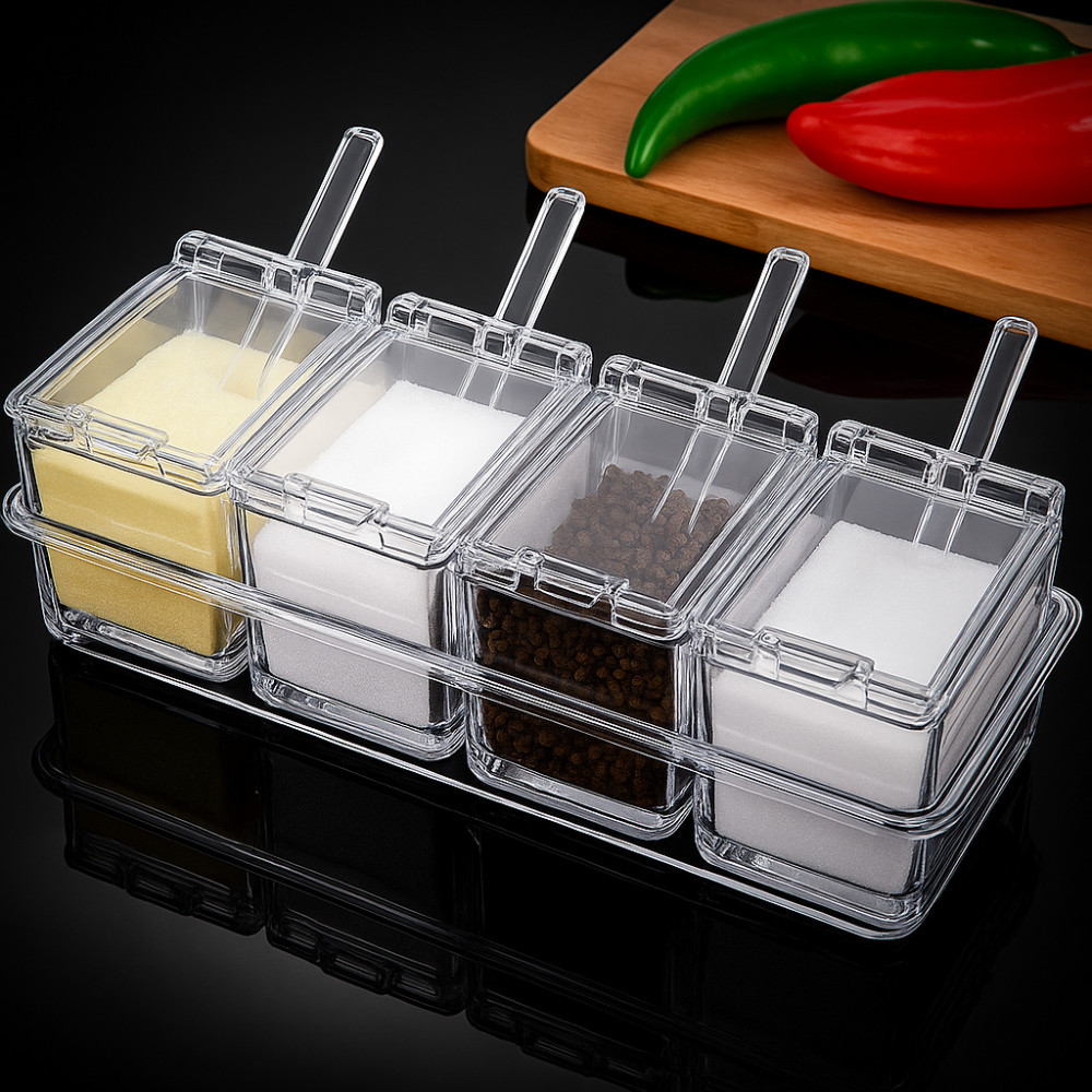 Porta Condimentos Acrílico Organizador De Tempero Para Cozinha Temperos Pimenta Sal em Oferta na Shopee