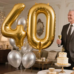 Kit 2 - Balão 32 Pol Metalizado Número 70 CM Balões Bexiga Aniversário Festas Decorações Dourado