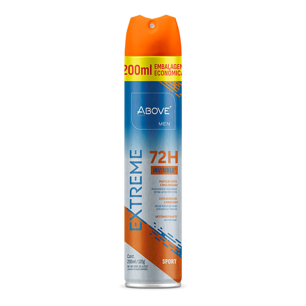 Desodorante Above Men Extreme Invisible Sport Aerossol Antitranspirante 72h 200ml - Beauty