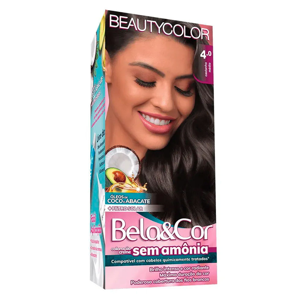 Tintura Bela e Cor Sem Amônia 4.0 Castanho Médio - Beauty