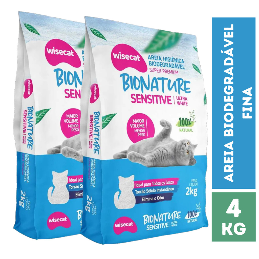 Kit 2 Granulado de Mandioca Wisecat Sensitive – Granulação Fina | 4kg em Oferta na Shopee