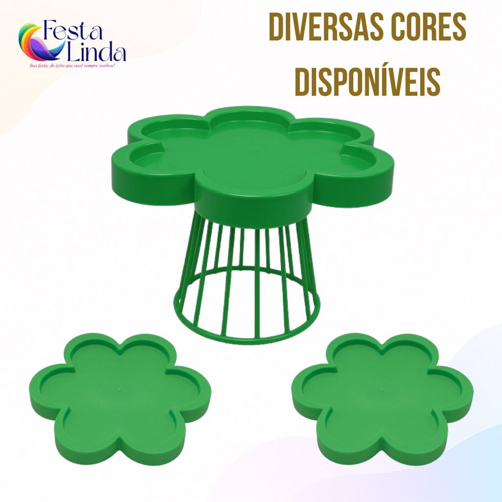 Kit Festa Simples - 1 Porta Doce Floratta 25cm e 2 Bandejas Floratta em Oferta na Shopee