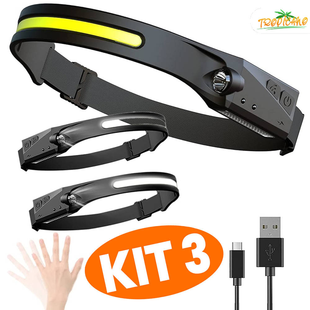 Kit 4 Farol Recarregável 3 led Corpo Esportes Camping Lanterna Luz com USB