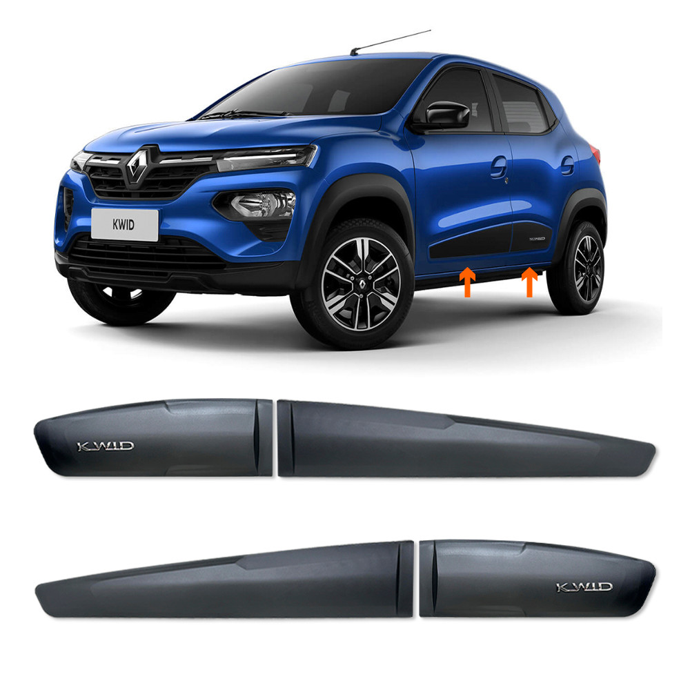 Kit 4 Peças Friso Lateral Borrachão Renault Kwid 2017 Até 2025 Emblema Cromado em alto relevo em Oferta na Shopee