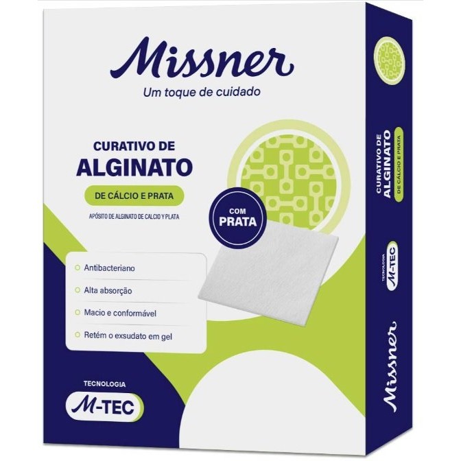 Curativo de Alginato de Cálcio e Prata 10 X 10 cm Missner c/1 unidade