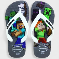 Chinelo Infantil Havaianas Kids Minecraft - Cinza e Branco