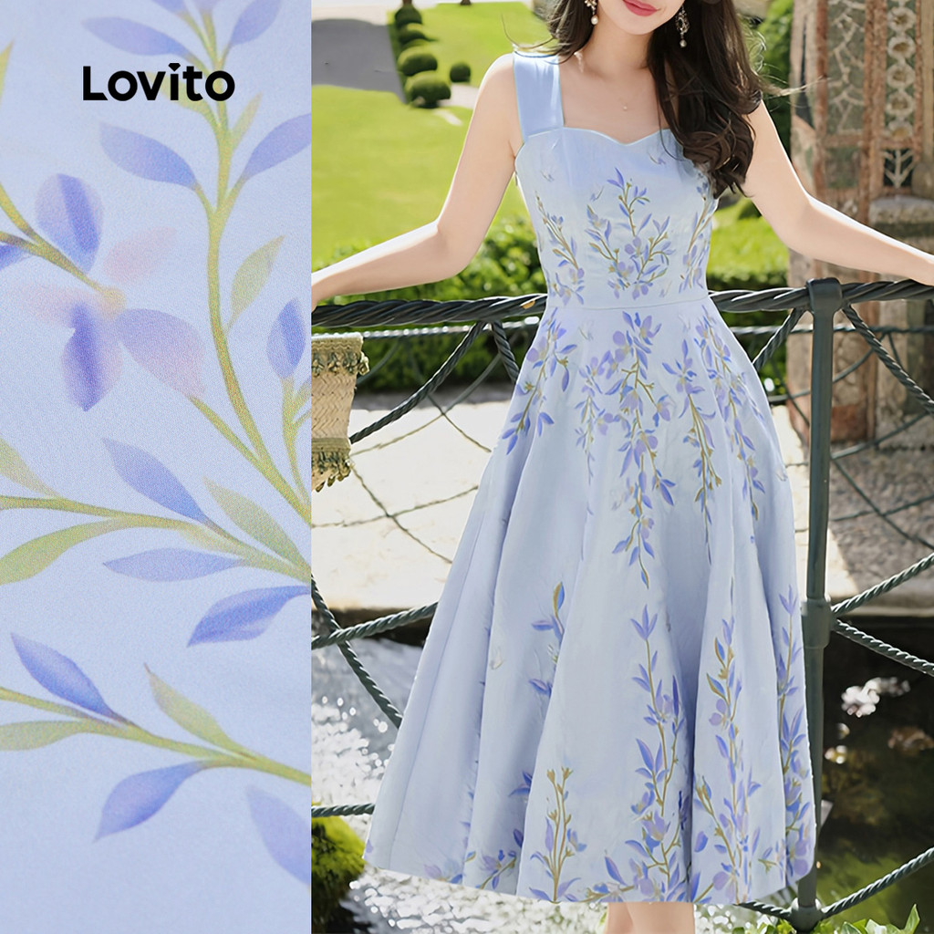 Lovito Vestido Elegante com Estrutura de Linhas  Flores  Fecho de Zíper  Primavera/verão para mulheres L143ED184 em Oferta na Shopee