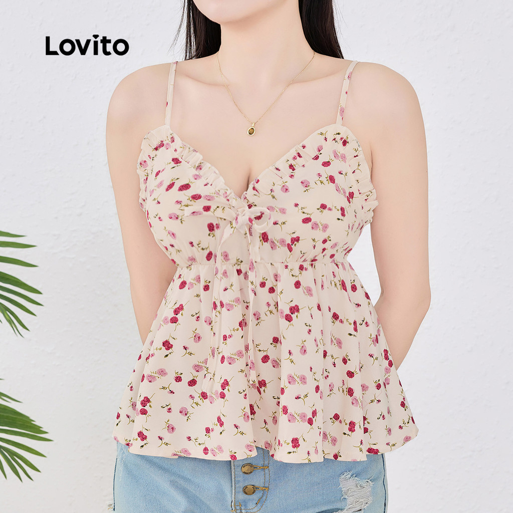 (New) Lovito Blusa Casual de Primavera/verão com Babados para mulheres L143ED917 em Oferta na Shopee