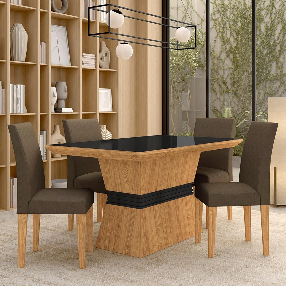 Mesa Com 4 Cadeiras 1,36 Versalhes Cin/preto/capucc - Móveis Arapongas