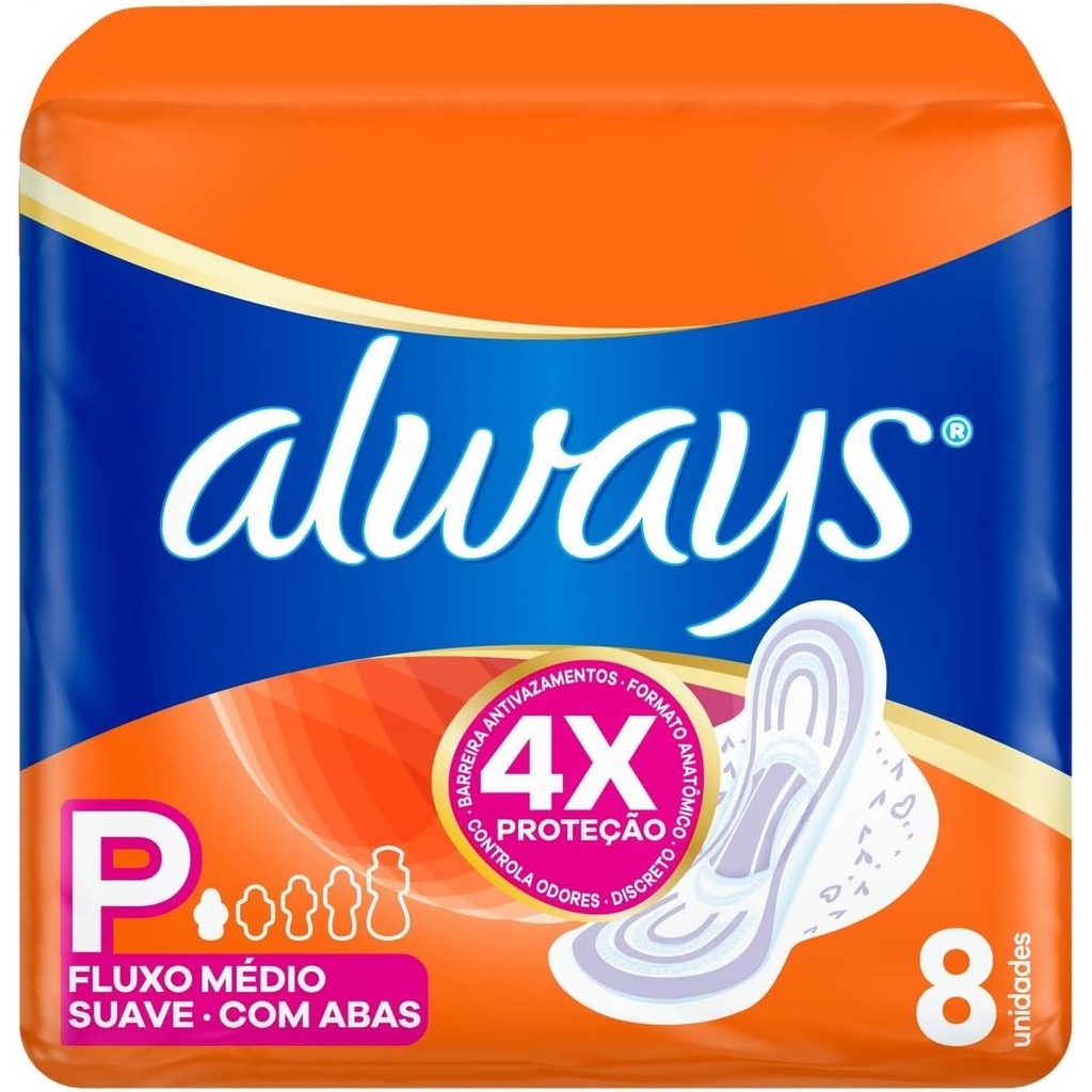 Absorvente Always Cobertura Suave P Com Abas Com 8 Unidades