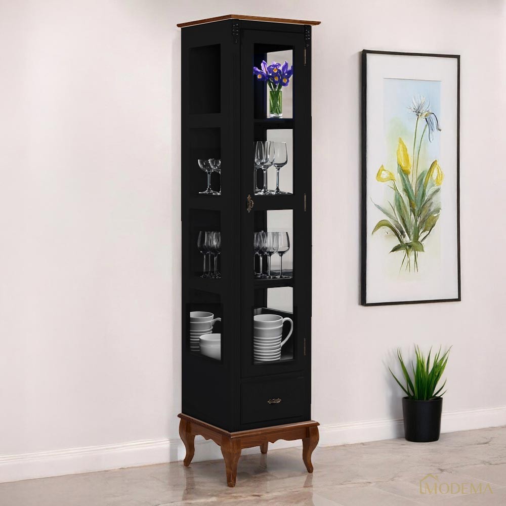Cristaleira 1 Porta e Laterais em Vidro 3 Prateleiras 60110 Linz Móveis - Preto/Imbuia Glazer