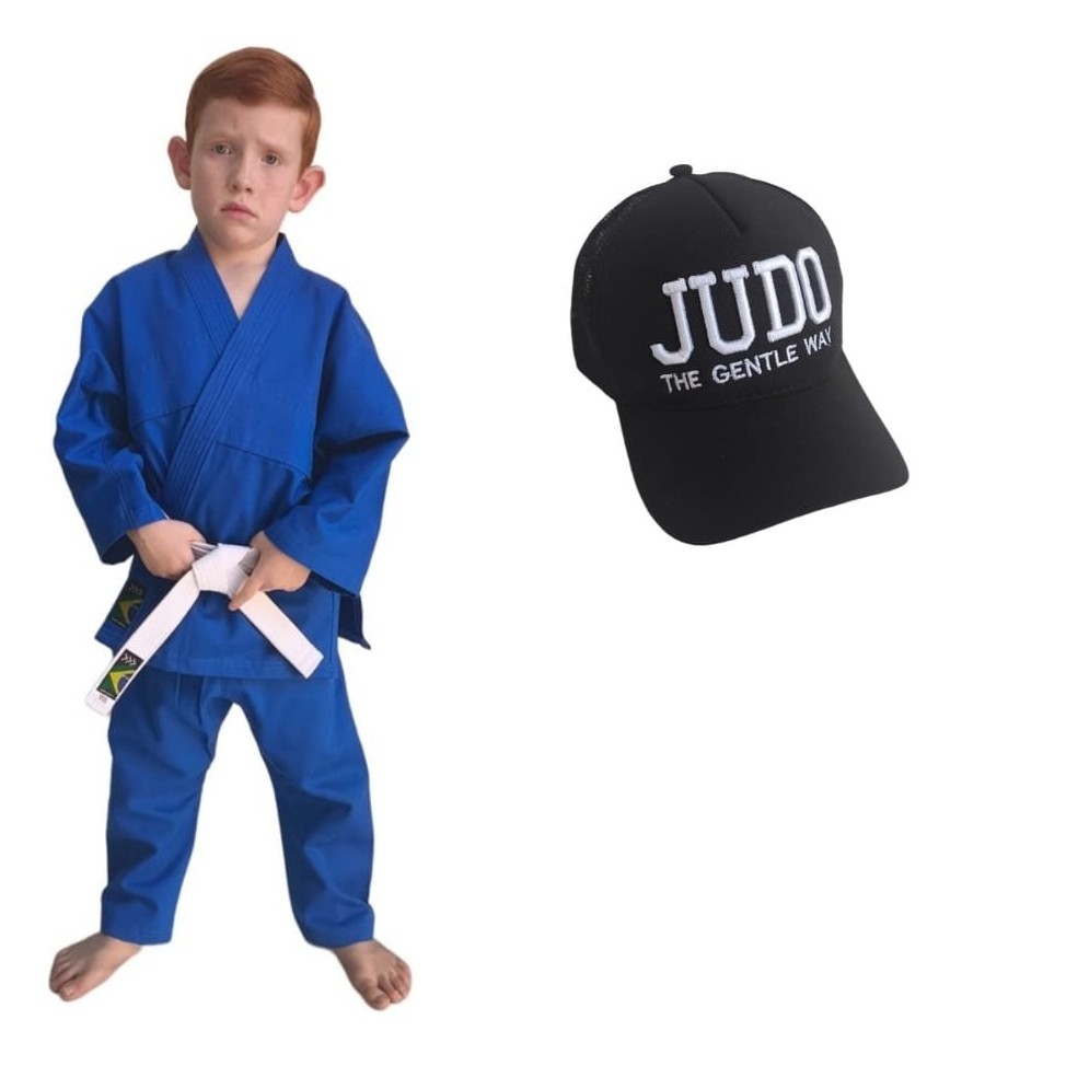 Kimono Infantil Judô + Faixa Branca e Boné Bordado Grátis