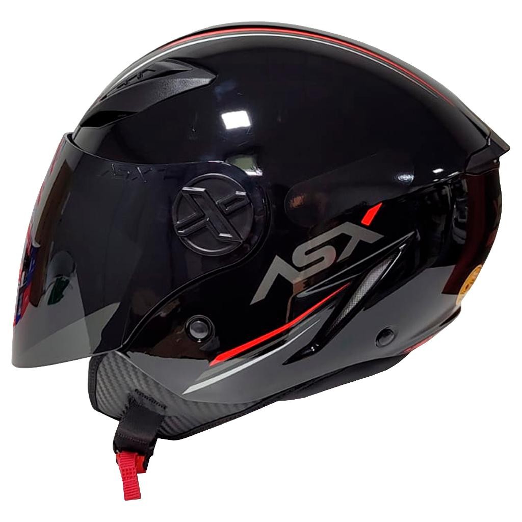 Capacete Aberto Asx City Air Solid Preto Brilhante Tamanho 60 com Viseira Fume