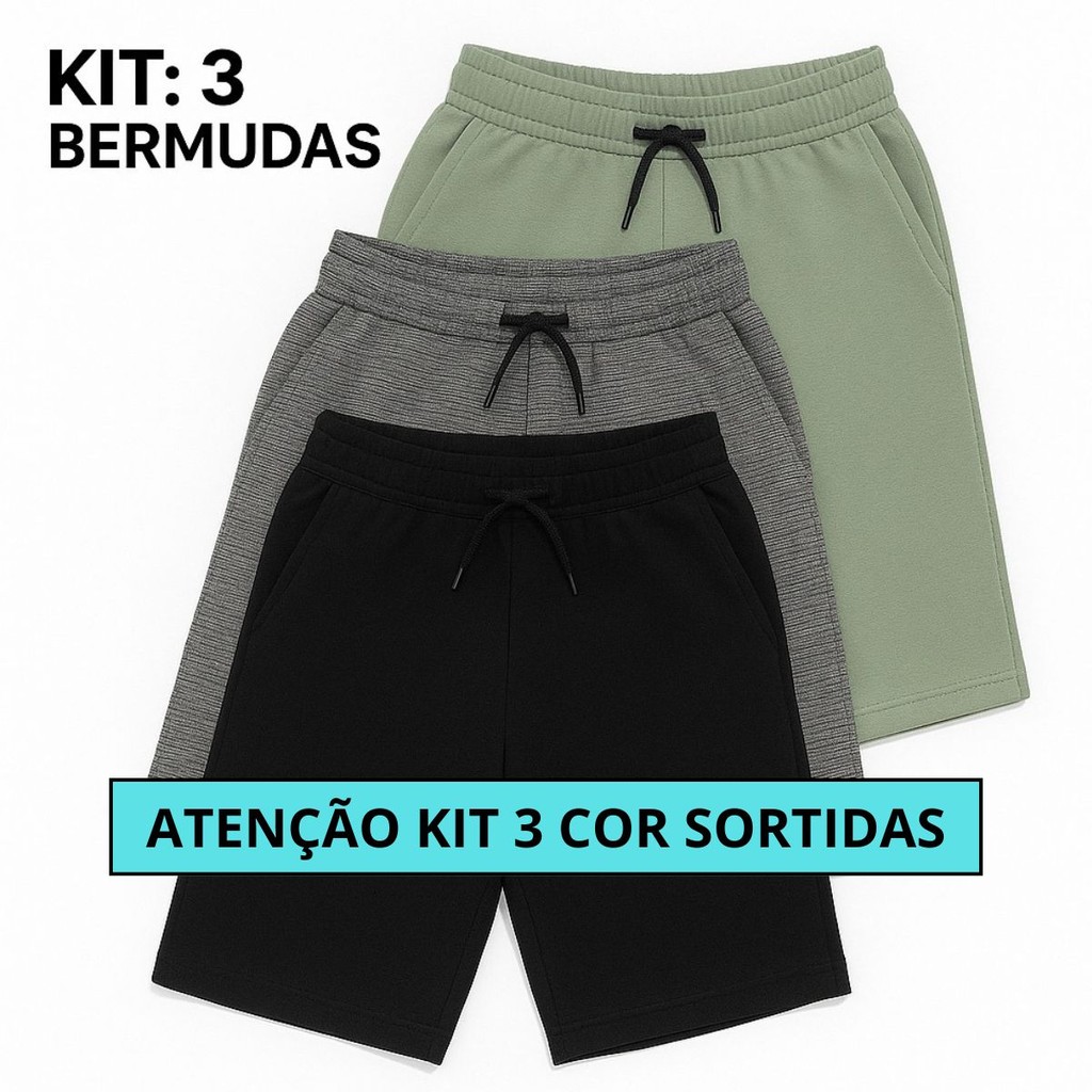 Kit 3 Bermuda Moletom Esporte Com Bolso E Elastico Muito Confortavel