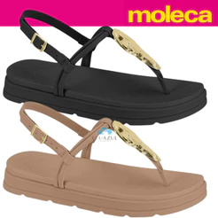 Sandália Moleca Feminina Rasteirinha Detalhe Dourado Estiloso Solado Macio