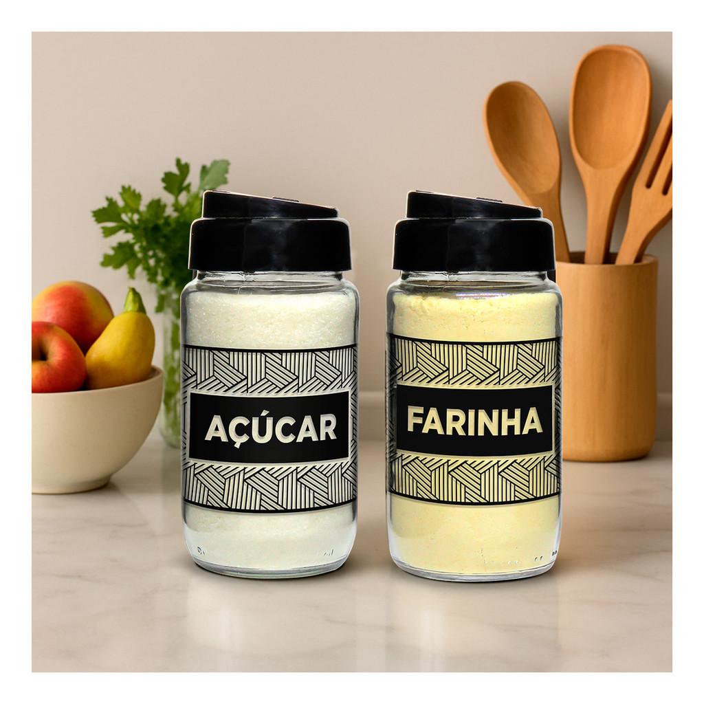 Kit C/ 2 Potes 300ml - Açucareiro E Farinheiro - Geometric
