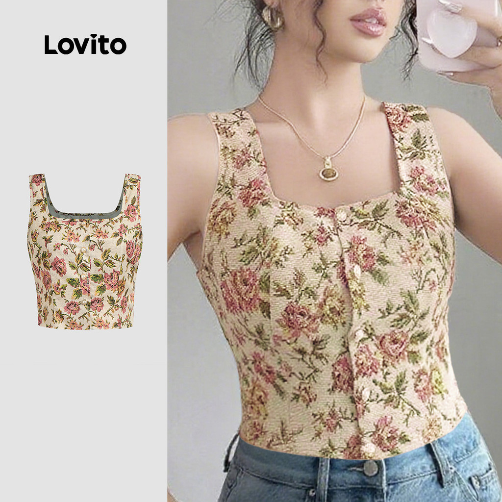 (New) Lovito Camisa Casual de Botão Superior para Primavera/verão para mulheres L150ED200 em Oferta na Shopee