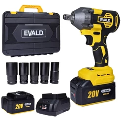Chave de Impacto 1/2 POL 20V Brushless 620 Nm com 2 Baterias 4,0Ah com Kit 5 Soquetes EV-7600S EVALD