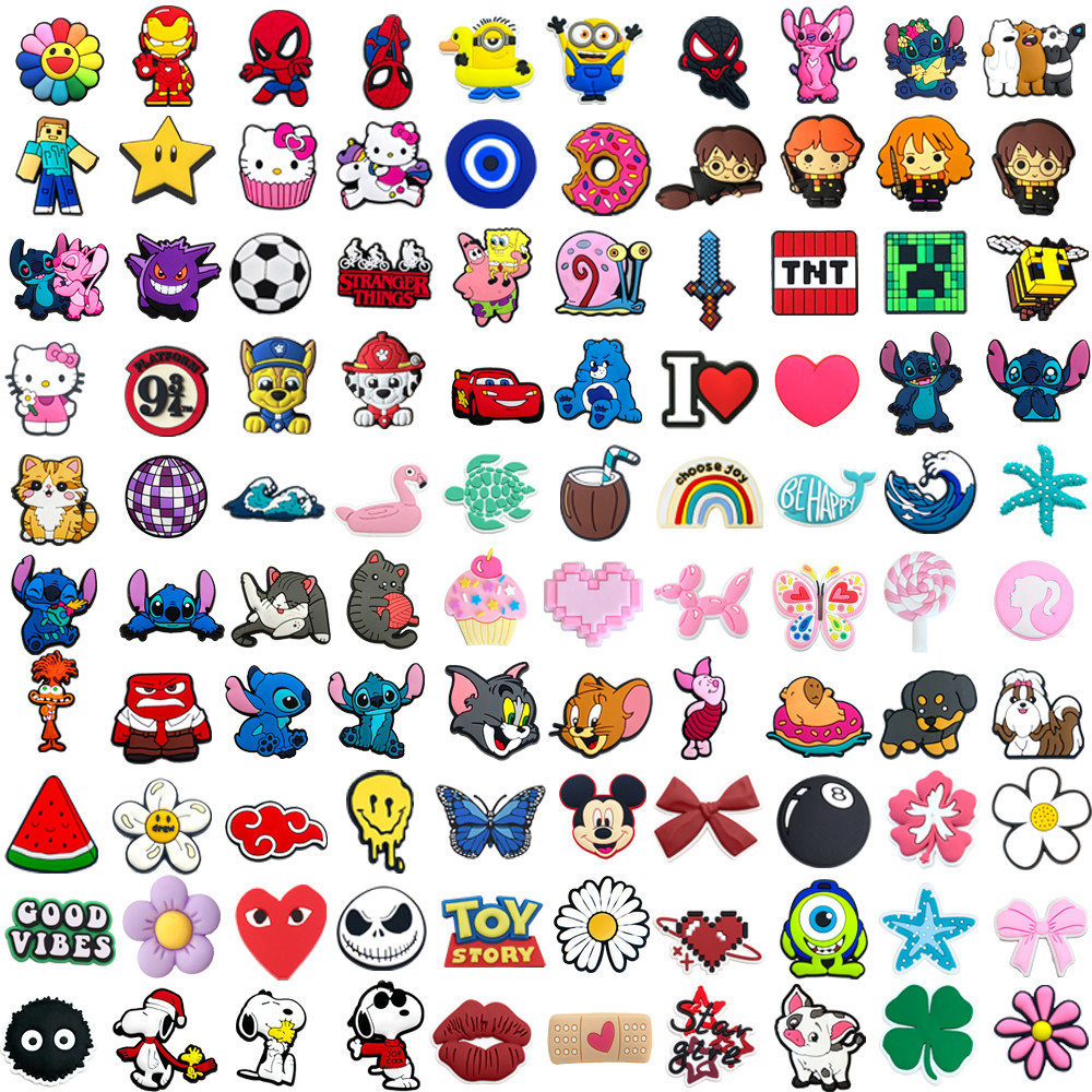 Hot 100 Estilo Sapato Encantos Decrations Desenhos Animados Anime Personagens Sandálias Fivela PVC Acessórios Botão em Oferta na Shopee