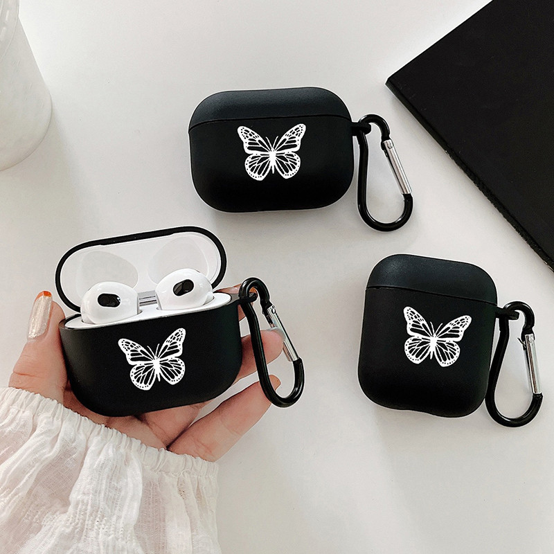 Capa De Fone De Ouvido Para Airpods Pro/Pro2 Com Padrão De Borboleta Branca Chaveiro 4 3 2/1 Protetora