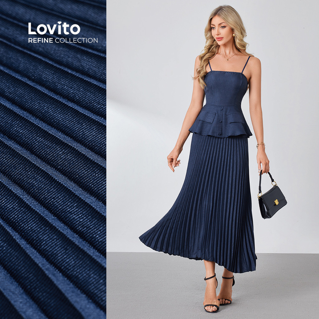 (New) (Lovito Refine) Blusas ou Calças Elegantes com Pregas Botões para a primavera/verão LR18L053 em Oferta na Shopee