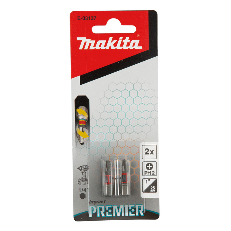 Pacote C 2 Pcs Bits Phillips De Torcao 25mm PH2 Premier Makita E-03137