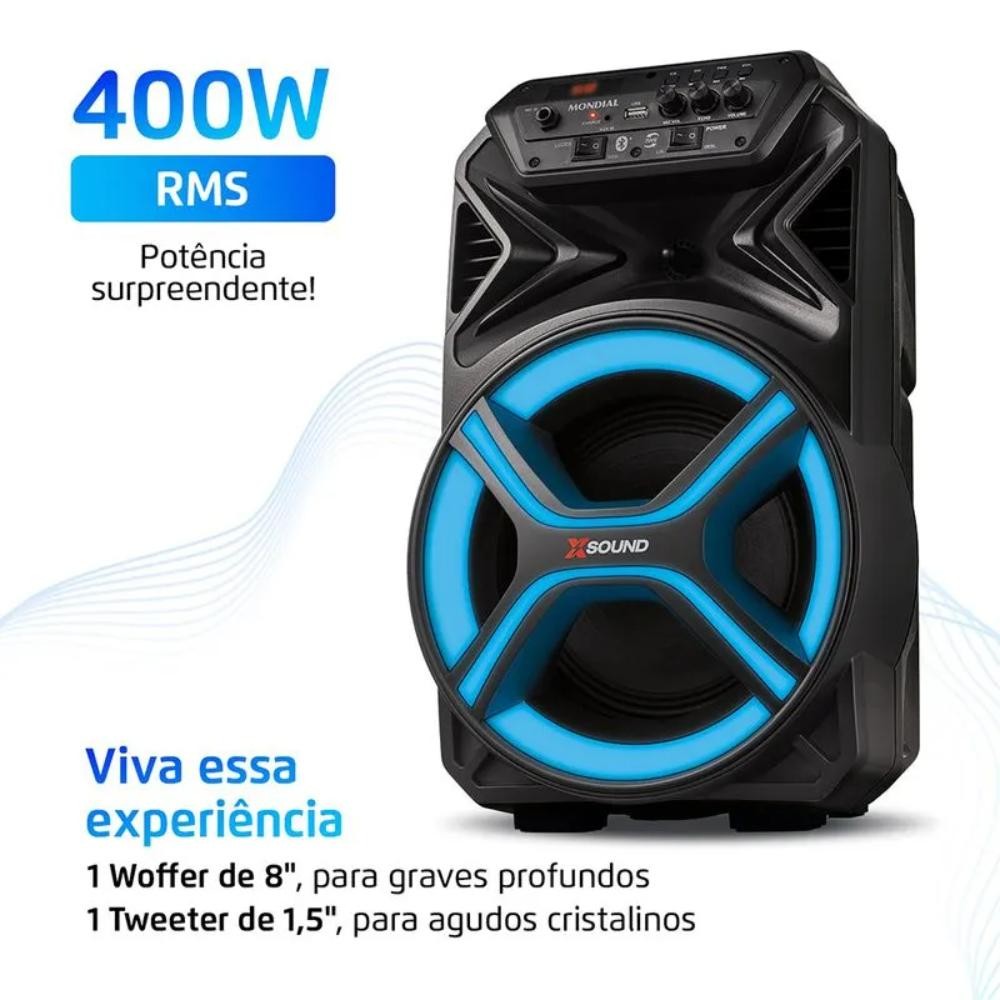Caixa de Som Amplificada Mondial Bluetooth 5.3 com LED 400W RMS Preto Bivolt - CM-400-L em Oferta na Shopee