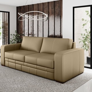 Sofá 3 Lugares 200cm Couro Legítimo Dakota Bege em Oferta na Shopee