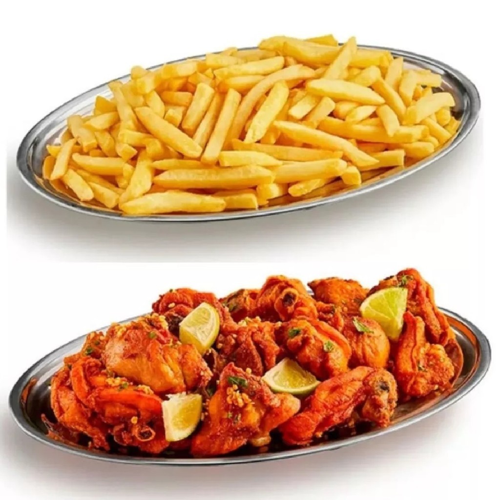 2 Bandejas Travessa Oval em Aço Inox Servir Porções 29x18cm