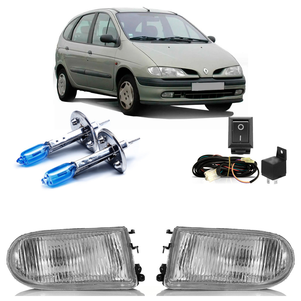 Kit Farol de Milha Auxiliar Scenic 1996 1997 1998 1999 Completo + Par Lâmpada H1