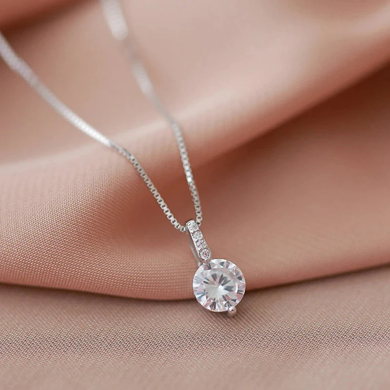 Colar Com Pingente De Eternidade Em Prata 925 Zircônia Cúbica Redonda , Acessórios Femininos Simples E Elegantes Para Ca