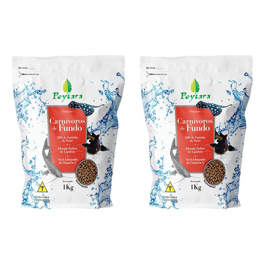 Ração Para Peixes Carnívoros De Fundo Poytara Pellet Pequeno 1kg- Kit Com 2