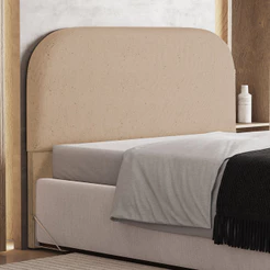 Cabeceira Cama Box Queen 160cm Orgânica Lanna W01 Linho Bege Escuro - Lyam Decor