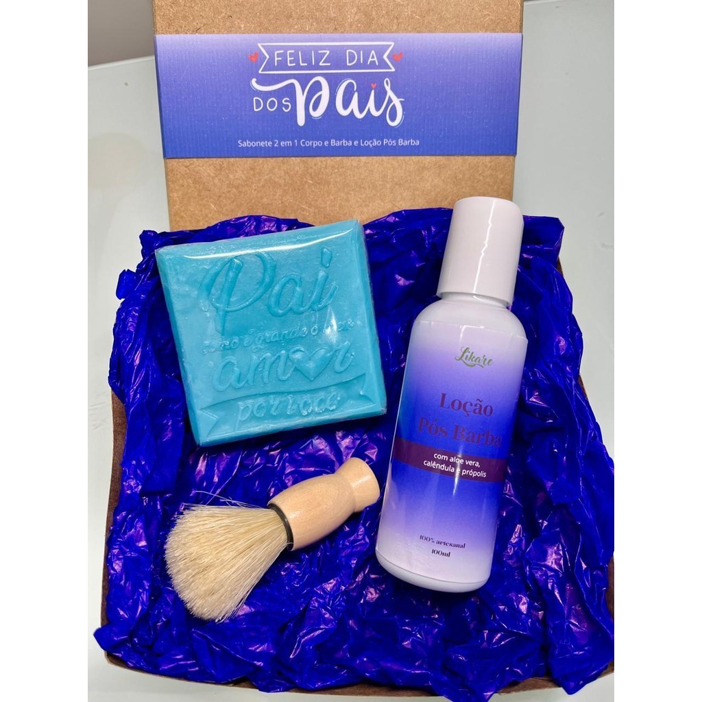Kit Presente Dia dos Pais Sabonete Corpo e Barba Loção e Pincel