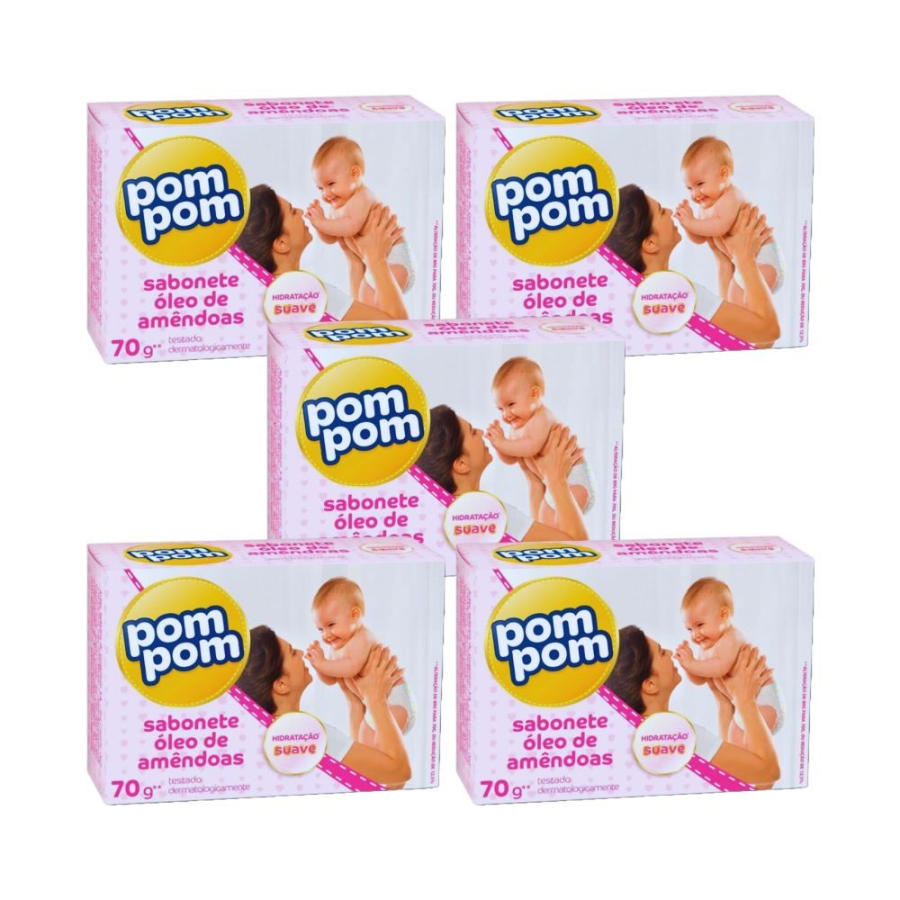 5x Sabonete Infantil em Barra Óleo de Amêndoas Pom Pom 70g