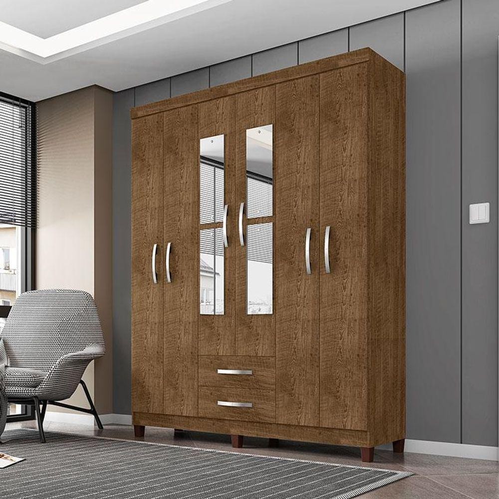 Guarda Roupa Casal Ambiente Modena Com Espelho 6 Portas Malbec - Incorplac - Home & Living