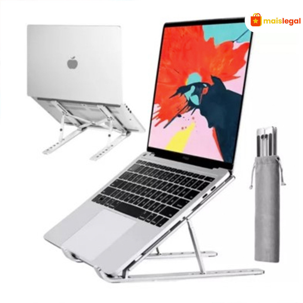 Suporte de alumínio para notebook: dobrável+múltiplas regulagens de altura, ideal para escritório e fácil de transportar
