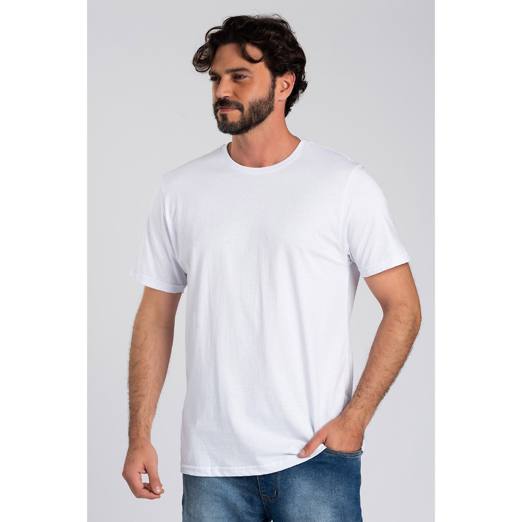 Camiseta Branca Básica Masculina Lisa 100% Algodão Reforço Ombro a Ombro Modelagem Moderna Caimento Perfeito Fabricação Própria no Brasil - Camiseta Masculina Casual - Dadez