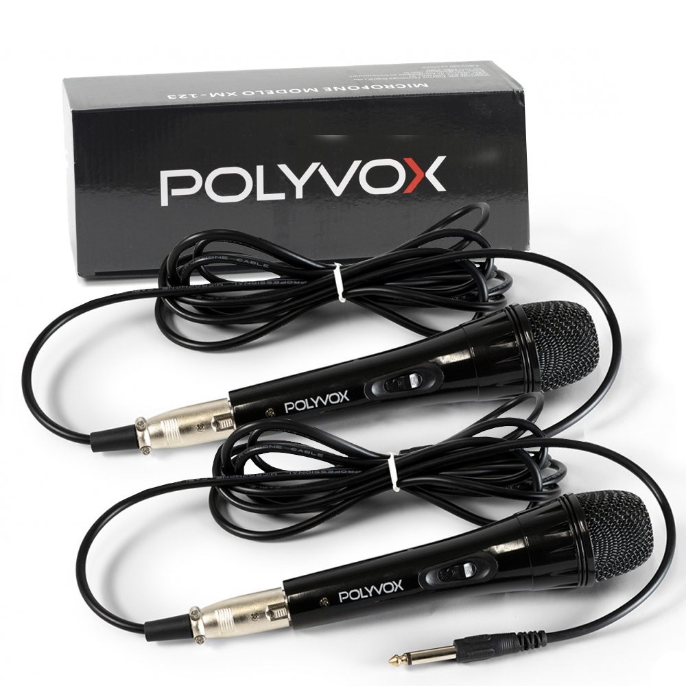 Kit com 2 Microfones Dinâmicos Profissionais Preto com Cabo de 3 metros da Polyvox - Alta Qualidade, Captação Profissional, Design Ergonômico