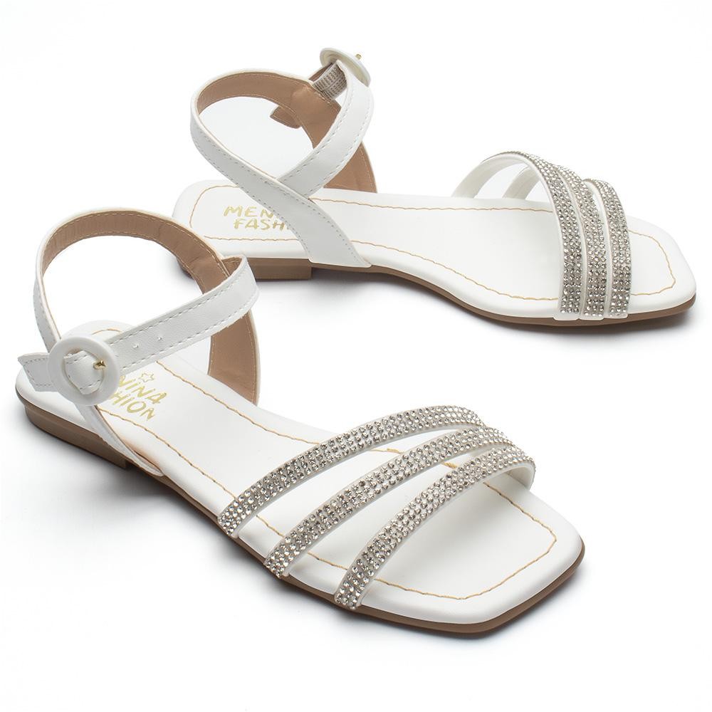 Rasteirinha Infantil Menina Fashion Fivela Tornozelo Tiras Strass Brilhante